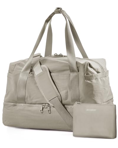 Weekender Bags for Women, BAGSMART Travel Duffel Bags with Shoe Compartment,Personal Item Travel Bag for Airlines, Carry on Overnight Tote Bag with Toiletry Bag(Beige,2pcs) - color: Beige, size: X-Large