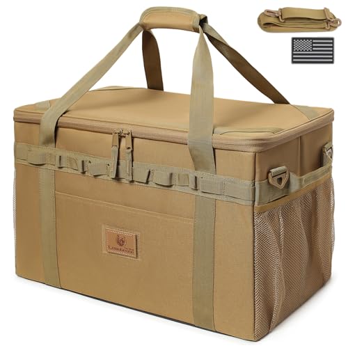 Tactical Camping Storage Bag Utility Tote Bag Camping Kitchen Organizer with Axe Holder & Shoulder Strap - color: Coyote Brown, size: Large (46L)