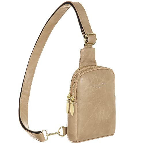 Haytijoe Small Anti Theft Crossbody Bag for Women Faux Leather Lightweight Sling Bags RFID Blocking Fanny Pack for Travel - color: Khaki