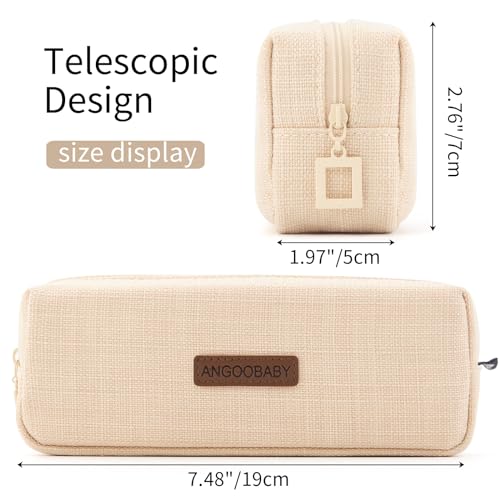 ANGOOBABY Small Pencil Case Student Pencil Pouch Coin Pouch Cosmetic Bag Office Stationery Organizer For Teen School-Beige - color: beige