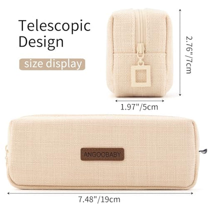 ANGOOBABY Small Pencil Case Student Pencil Pouch Coin Pouch Cosmetic Bag Office Stationery Organizer For Teen School-Beige - color: beige