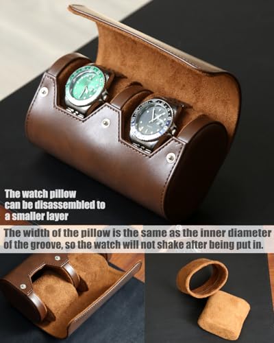 Watch Roll Travel Case for Men and Women with Suede Lining Portable 2 Slot Watch Display Storage and Organizer to Holder Large Watch (2 Slot Dark Brown) - color: 2 Slot Dark Brown