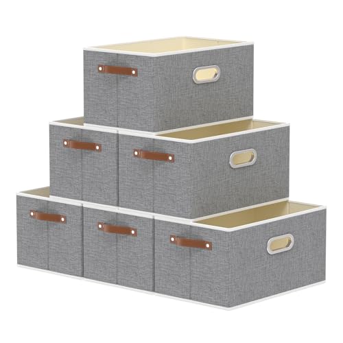 Yawinhe Foldable Storage Baskets for Shelves, Fabric Closet Organizers, Bins with 3 Handles, Cubes for Clothes, Grey, 15''Lx9.8''Wx8.3''H, 6-Pack - color: Grey, size: 15.0x9.8x8.3inch(6-Pack)