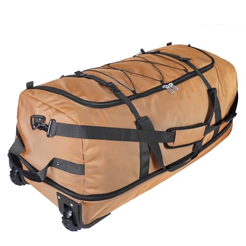 Bagenerous 110L/140L Expandable Soft-Sided Foldable Duffle Bag with 2 Rubber Wheels,Packable 32” Rolling Carry-On with Multi-Pockets & Compartments,Coffee - color: Coffee