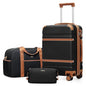 LONG VACATION Carry On Luggage Set 3 Piece, 20 Inch ABS+PC Hardshell Carry on Suitcase with Spinner Wheels TSA Lock & YKK Zipper - color: Black Brown, size: 3 Piece Set (20 Inch)