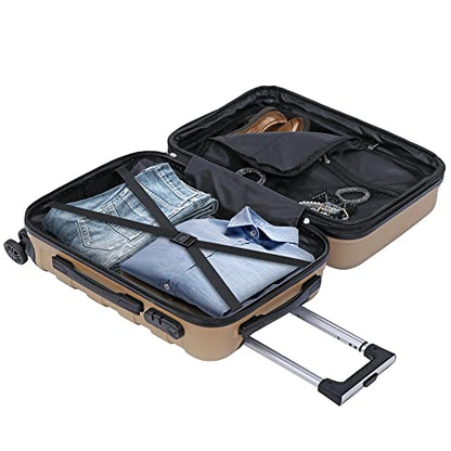 SUPER DEAL 21 Inch Expandable Suitcase Hardside Carry On Travel Luggage with Spinner Wheels Height Adjustable Handle, Champagne - color: Champagne