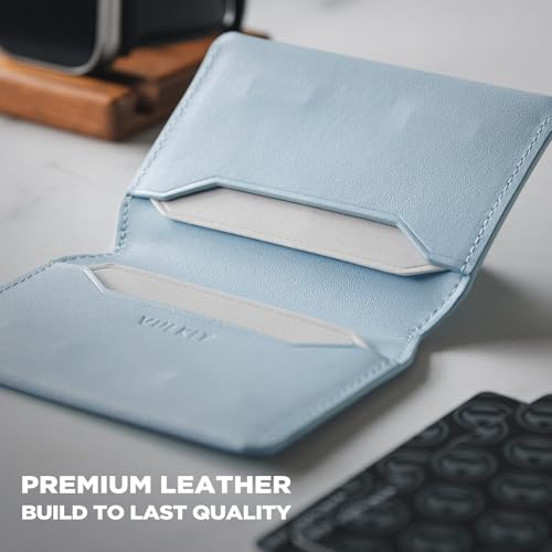 VULKIT Slim Minimalist Card Holder RFID Blocking Leather Credit Card Holder Front Pocket Wallet Magnetic Closure - color: Sky Blue