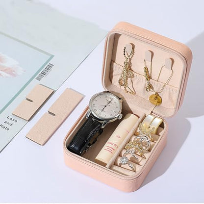 Travel Jewelry Case 2 Pack Mini Travel jewelry Box Portable Organizer Women Girls Gift Box for Rings Earrings Necklaces Bracelets - color: Pink