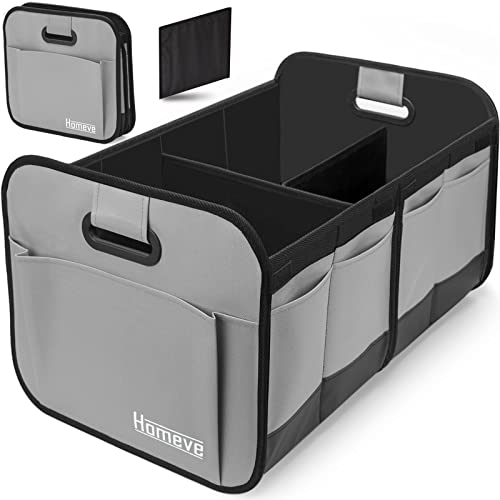 Homeve Car Trunk Organizer for SUV, 18.5Gal Large Capacity No-Sag Heavy Duty, Foldable Waterproof Anti-Slip Storage with 12 Pockets, Fit Sedan, Truck, Universal Car Accessories, Grey, 2 Compart,Large - color: Grey, size: 2 Compart