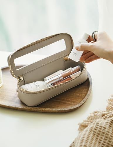 Popvibe Clear Makeup Bag Travel Cosmetic Case Transparent Toiletry Bag with Zipper, Portable Make Up Organizer Traveling Compact Car Bag for Essentials - color: Stone, style: Slim Sleek