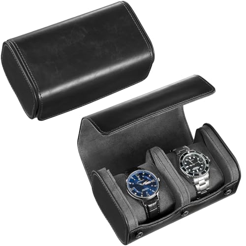 ProCase Watch Travel Case, 2 Slots PU Leather Watch Roll Box for Men, Portable Watch Holder Organizer, Gifts for Father Dad -Black - color: Black, size: 2 Slot