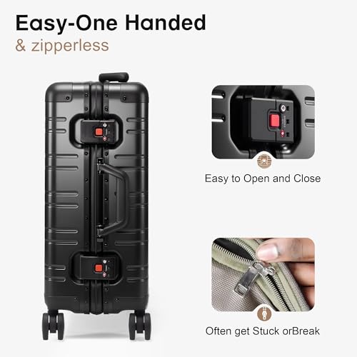 VentureVault All Aluminum 24 Inch Check In Luggage Hard Shell Suitcases with Spinner Wheels and TSA Lock, Large Zipperless Luggage for Travel, Black - color: Black, size: 24inch