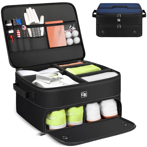 Odor-Absorbing 2-Layer Large Golf Trunk Organizer with Activated Carbon Fabric - Water-Resistant Golf Shoe Bag for Shoes Balls Tees Clothes Gloves Golf Accessories, Fathers Day Dad Gifts for Men - color: Blue