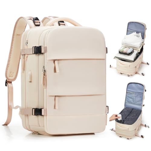 wepadre Vacuum Backpack Travel with Pump Travel Backpack with Vacuum System Expandable Vacpack Compression Backpacks for Travel Easy Vac Pack Carry on Luggage Beige - color: Beige