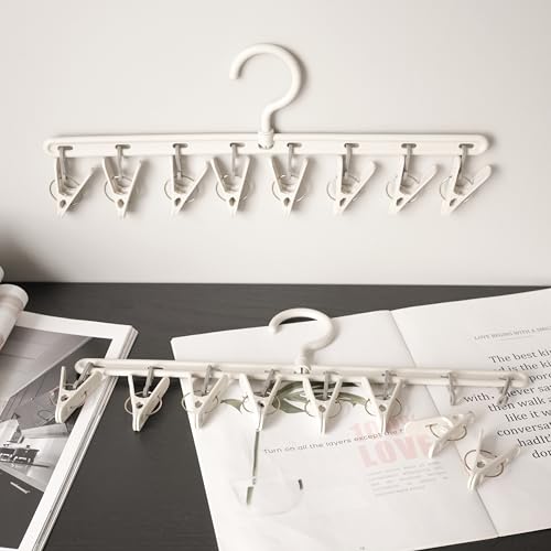 Foshine Clothes Hanger 2 Pack with 8 Clips,Clothes Drying Racks Windproof for Drying Socks Bras Underwears Baby Clothes, Hats Scarfs Towels Pants and Gloves Diaper - color: Gray