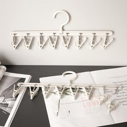 Foshine Clothes Hanger 2 Pack with 8 Clips,Clothes Drying Racks Windproof for Drying Socks Bras Underwears Baby Clothes, Hats Scarfs Towels Pants and Gloves Diaper - color: Gray