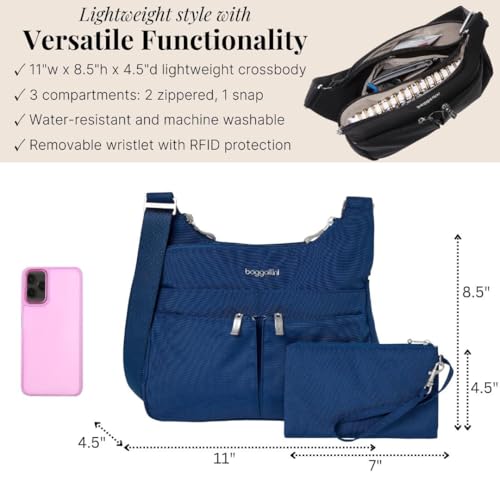 Baggallini Crossbody Travel Bag 11x8.5 Lightweight Water-resistant Nylon Handbag - color: Pacific