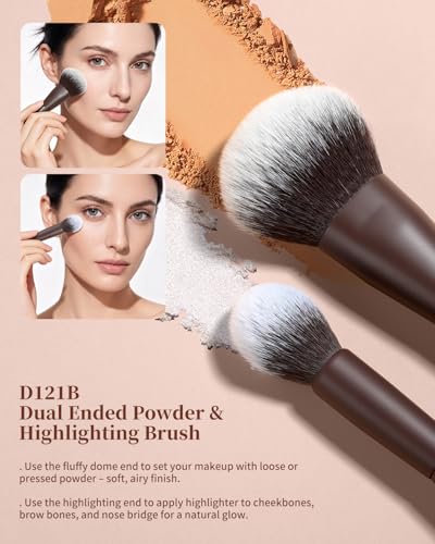 EIGSHOW Makeup Brush Set 3Pcs, Double Sided Foundation Contour Powder Highlight Concealer Brush for Liquid, Cream & Powder, Fit for Home, Travel & Gifting (Mocha) - color: Brown