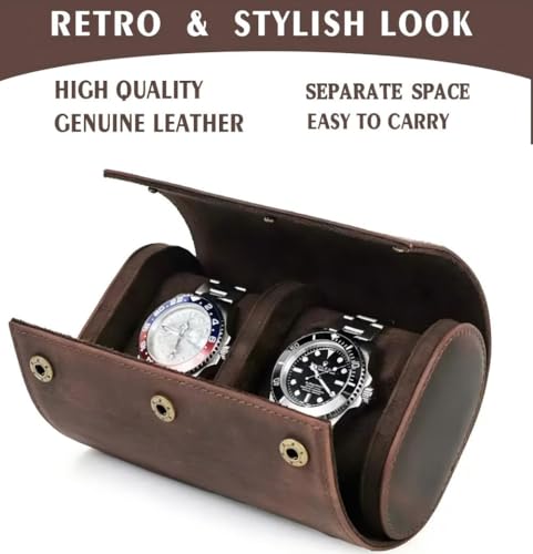 Genuine Leather Watch Roll Travel Case,2 Slots Full Grain Leather Watch Box with Pillow for Men,Watch Storage Organizer for Home Storage&Display, Gifts - size: 2 slots