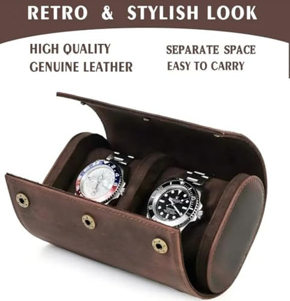 Genuine Leather Watch Roll Travel Case,2 Slots Full Grain Leather Watch Box with Pillow for Men,Watch Storage Organizer for Home Storage&Display, Gifts - size: 2 slots
