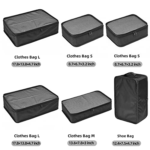 JJ POWER Travel Packing Cubes, Luggage Organizers with Shoe Bag - color: Black