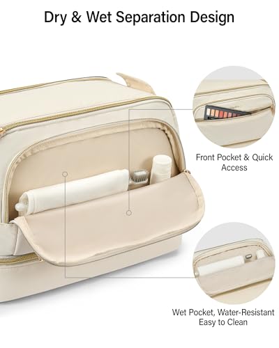 Hanke Travel Toiletry Bag, Lightweight Wide-open Makeup Bag, Dual-Layer Travel Bag for Toiletries Water-Resistant Cosmetic Bags Large Toiletry Bags for Women & Men, Travel Essentials, Off White - color: Off White