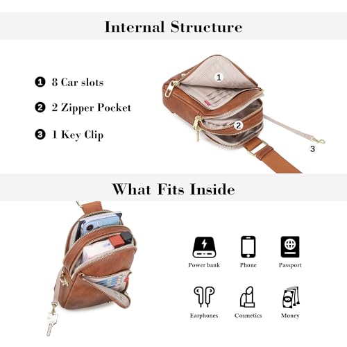 INICAT RFID Blocking Sling Bag, Anti Theft Crossbody Bag for Women Compact Travel Purses Leather - color: Bronw Deep