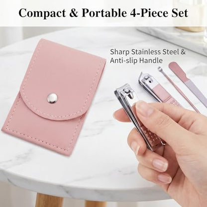 Nail Clippers for Women, 4pcs Rose Gold Professional Stainless Steel Nail Clipper Set with Portable Mini Nail Care Tools for Daily Fingernail Grooming and Travel Manicure Set