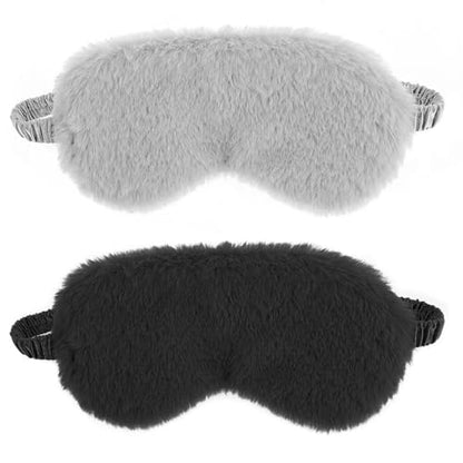 WY LIGHTING LEVEL 2 Pcs Plush Eye Mask Soft Sleeping Blindfold Eye Cover Comfortable Furry Faux Fur Sleeping Mask Satin Nap Night Eyeshade Cover for Women Men Gift (Black, Gray) - color: Black&gray