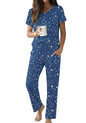 Ekouaer 2 Piece Womens Pajamas Short Sleeve Top and Long Pants Pjs Set Printed Sleepwear with Pocket - color: Blue Stars, size: X-Large