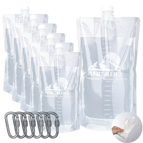 Ancable 64oz Collapsible Water Bottles, 6-Pack Reusable Travel Foldable Water Bottles for Hiking Camping Running Bike, BPA-Free Water Bottle - color: Clear x 6, size: 64 Ounces