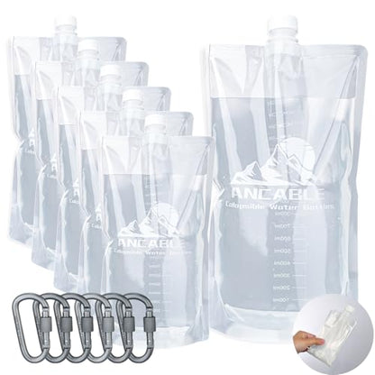 Ancable 64oz Collapsible Water Bottles, 6-Pack Reusable Travel Foldable Water Bottles for Hiking Camping Running Bike, BPA-Free Water Bottle - color: Clear x 6, size: 64 Ounces