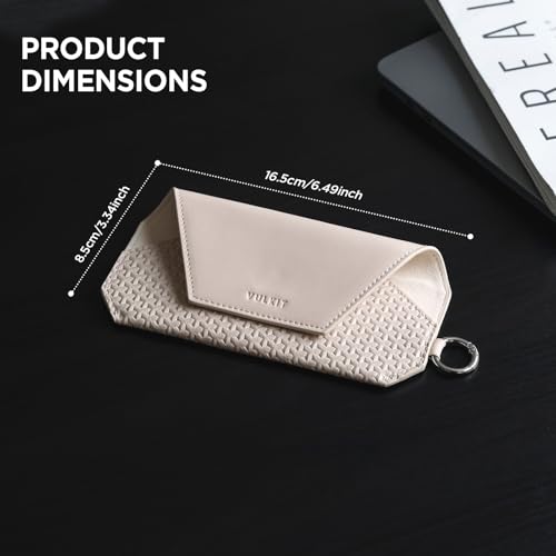 VULKIT Portable Leather Eye Glasses Case for Women & Men, Slim Sunglass Case, Unisex Eyeglass Case - color: Moonstone Beige