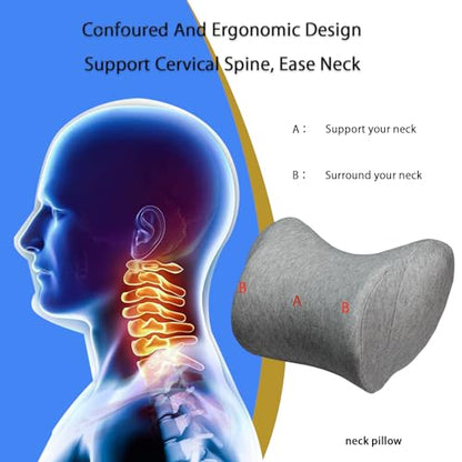 Car Neck Pillow, Car Headrest Pillow with Adjustable Strap for Neck Pain Relief 100% Memory Foam,Ergonomic Design，2 Pack - color: Grey1