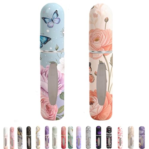 Refillable Perfume Atomizer Travel Bottles– Portable Leakproof Mini Sprayer for Cologne & Essential Oils, Plastic Empty Perfume Bottles with Unique Patterns,2 Pcs Pack of 5 ml (Butterfly) - color: Butterfly