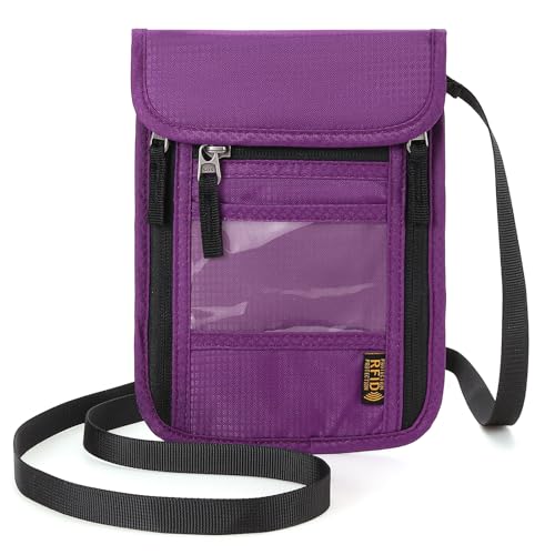Passport Holder Neck Wallet RFID Blocking Passport Holder Multifunctional Document Organizer Travel Wallet for Men and Women - color: Deep Purple