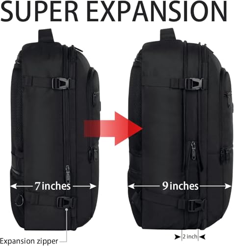 Vancropak Carry On Backpack, 45L Expandable Extra Large Travel Backpack, Flight Approved Water Resistant Luggage Suitcase Daypack, Lightweight Business Overnight Weekender Bag for Men & Women, Black - color: A-black, size: XX-Large