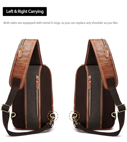 LANNSYNE Full Grain Leather Sling Bag For Men Crossbody Chest Daypack fits 10.5" iPad - color: Orange for 10.5" Ipad