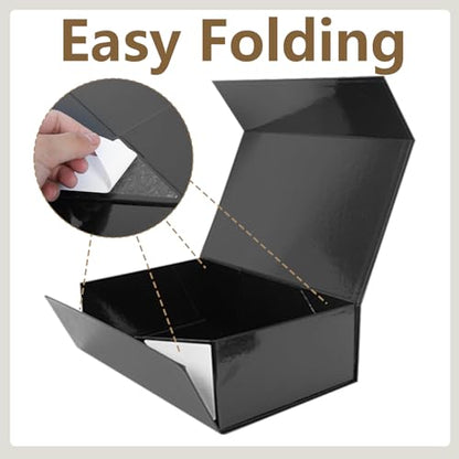 Aimyoo Black Gift Box, 13.8x9x4.3 in Presents Box with Lids Magnetic Closure Rectangle Collapsible for Groomsman Proposal Box, Wedding, Birthday Gift Packging 5 Pack - color: Black, size: 5 count (Pack of 1)