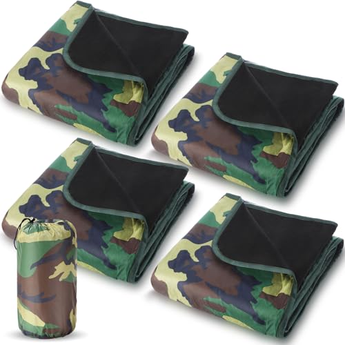 Preboun 4 Pack Large Waterproof Stadium Blankets Thick Warm Fleece Picnic Camping Blankets for Cold Weather Football Games Concerts Beach Outdoor Activities Homeless Donations(Camouflage) - color: Camouflage