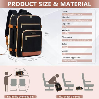 Travel Laptop Backpacks, 30L Carry On Backpack with 3 Packing Cubes, Travel Backpack for Women Airline Approved, Overnight Weekender Backpacks, Black - color: Black