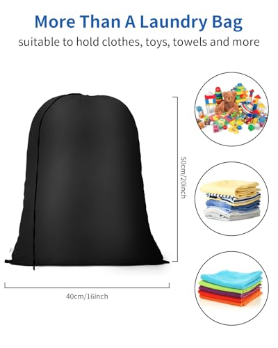 OTraki Small Laundry Bag 16x20 Inch Laundry Sack Bag with Drawstring Closure 2 Pack Laundry Wash Bag Dirty Clothes Organizer Machine Washable for Camp Drying Do Not Exceed 176℉ Black - size: 16x20 inch