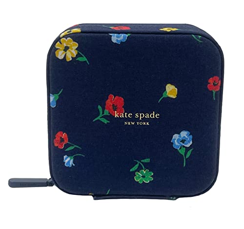kate spade new york Small Travel Jewelry Case, Navy Floral Jewelry Box to Organize Rings, Necklaces, Earrings, Garden Toss