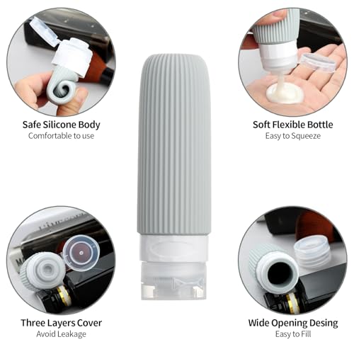 Mrsdry 16 Pack Travel Bottles for Toiletries, Large 6oz Silicone Travel Containers, Leak Proof Refillable Liquid Shampoo And Conditioner Travel Essentials - color: Grey, size: Large