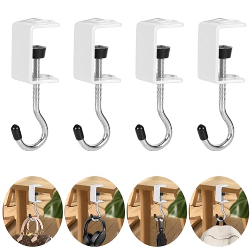 4 Pack Heavy-Duty Purse Hooks for Table & Desk - 50lb Capacity High-Strength Alloy Hanger, Multi-Use Organizer for Handbag, Backpack, Headphone, Keys, Space-Saving Office Table Accessories (White) - color: White
