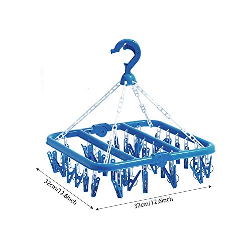 Clip and Drip Hanger Clothes Hanger Drying Rack 32 Clips (Blue) - color: Blue