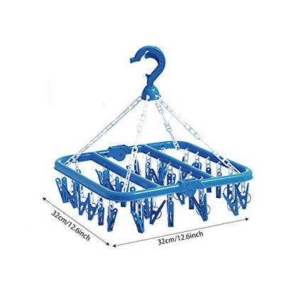 Clip and Drip Hanger Clothes Hanger Drying Rack 32 Clips (Blue) - color: Blue