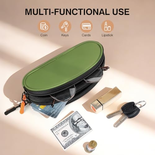 Marvolia Double Glasses Case Large Soft Eyeglass Case for Women Men Portable Zipper Sunglasses Pouch with Keychain Clip - color: Green