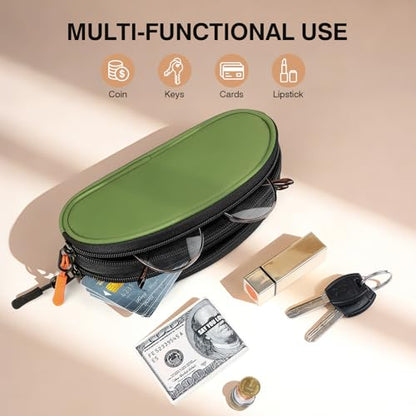Marvolia Double Glasses Case Large Soft Eyeglass Case for Women Men Portable Zipper Sunglasses Pouch with Keychain Clip - color: Green
