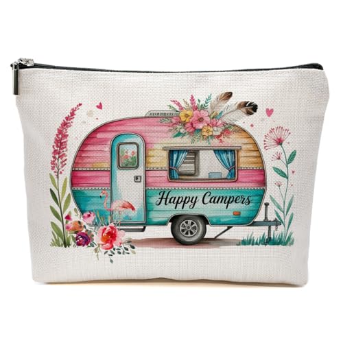 JIUWEIHU Camping Makeup Bag, Tent Rv Bonfire Cosmetic Bags Travel Organizer Bag Zipper Pouch, Birthday Friendship Gifts for Women Friend Colleague Sister Niece Mom, Camping Gifts - color: Multicolor 0066